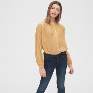 Gap Women’s Yellow striped long bell sleeve double button down in size M